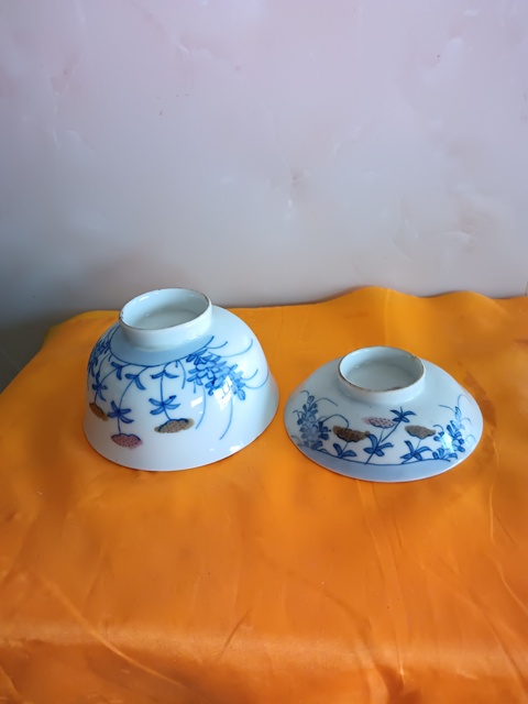 古玩陶瓷睌清民國青花釉里紅花卉紋蓋碗拍賣，當前價格298元