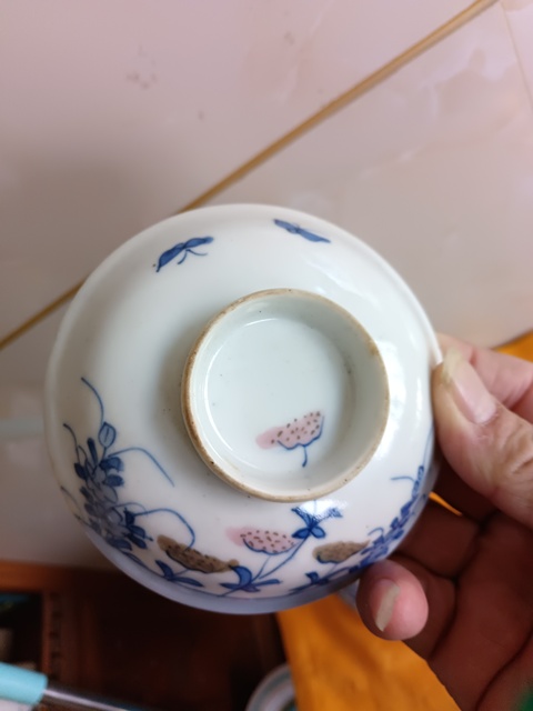 古玩陶瓷睌清民國青花釉里紅花卉紋蓋碗拍賣，當前價格298元