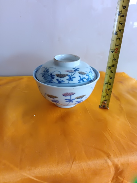 古玩陶瓷睌清民國青花釉里紅花卉紋蓋碗拍賣，當前價格298元