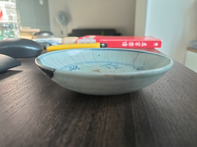 古玩陶瓷青花魚藻紋臥足盤真品鑒賞圖