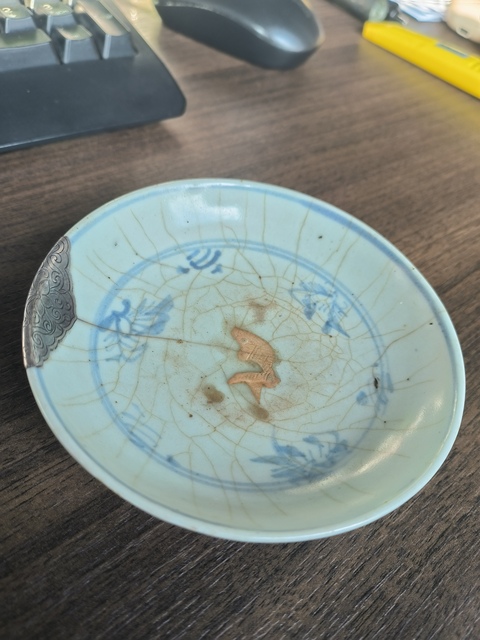 古玩陶瓷青花魚藻紋臥足盤真品鑒賞圖