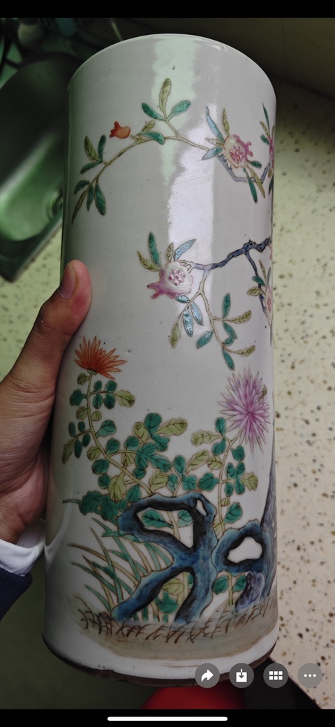 古玩陶瓷粉彩花卉紋帽筒真品鑒賞圖