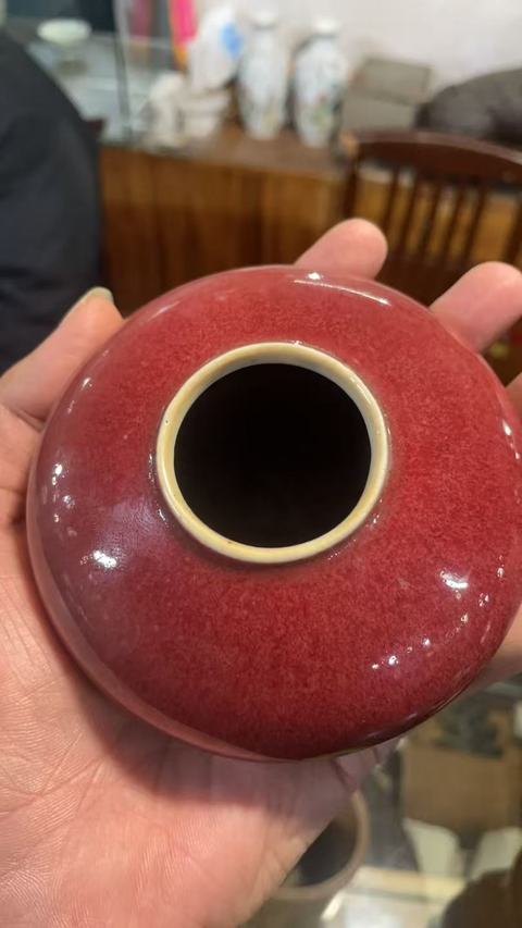 古玩陶瓷郎紅釉水盂真品鑒賞圖