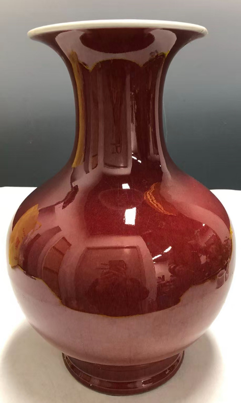 古玩陶瓷晚瓶 紅釉撇口瓶拍賣，當前價格776元