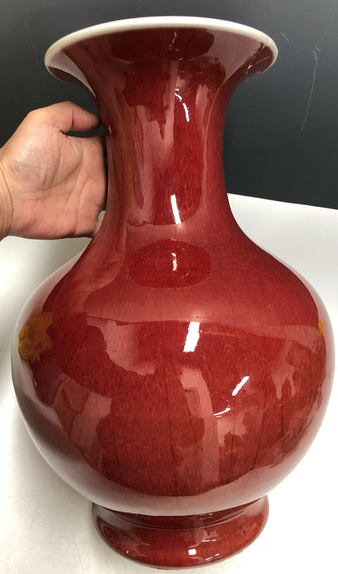 古玩陶瓷晚瓶 紅釉撇口瓶拍賣，當前價格776元