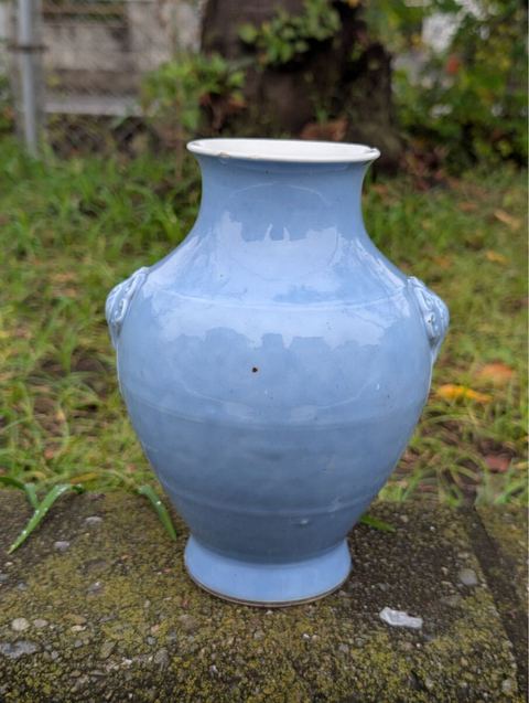 古玩陶瓷天藍(lán)釉鳩耳銜環(huán)尊真品鑒賞圖