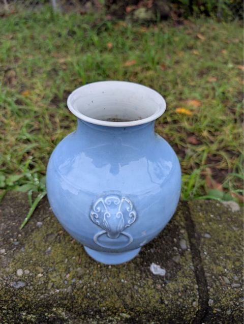 古玩陶瓷天藍(lán)釉鳩耳銜環(huán)尊真品鑒賞圖