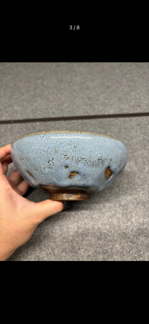 古玩陶瓷鈞窯天藍(lán)釉大碗真品鑒賞圖