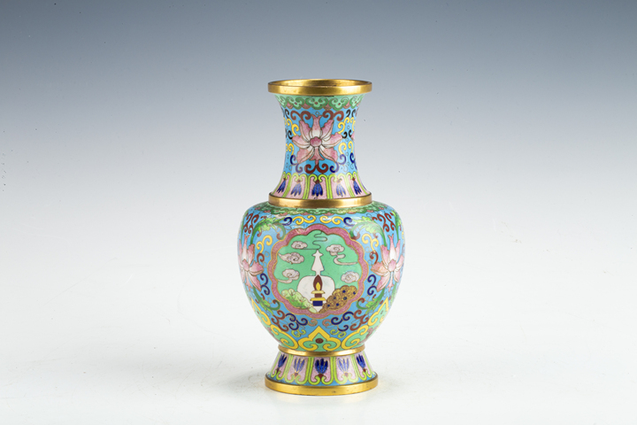 古玩銅器創(chuàng)匯·銅胎掐絲琺瑯風(fēng)景花卉紋瓶真品鑒賞圖