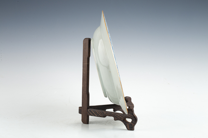 古玩陶瓷清中·青花竹石花鳥紋折沿盤真品鑒賞圖