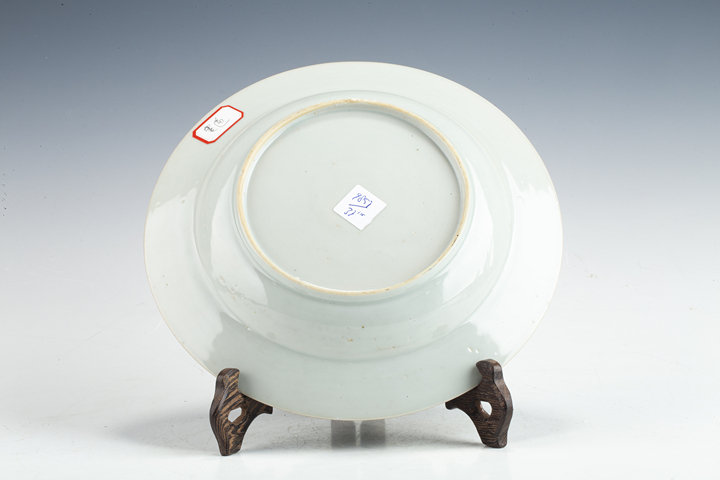 古玩陶瓷清中·青花竹石花鳥紋折沿盤真品鑒賞圖