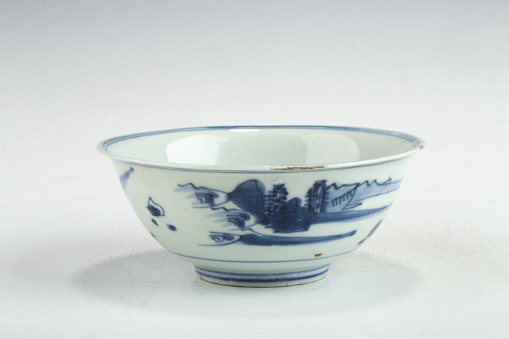 古玩陶瓷明晚·青花山水紋碗 真品鑒賞圖