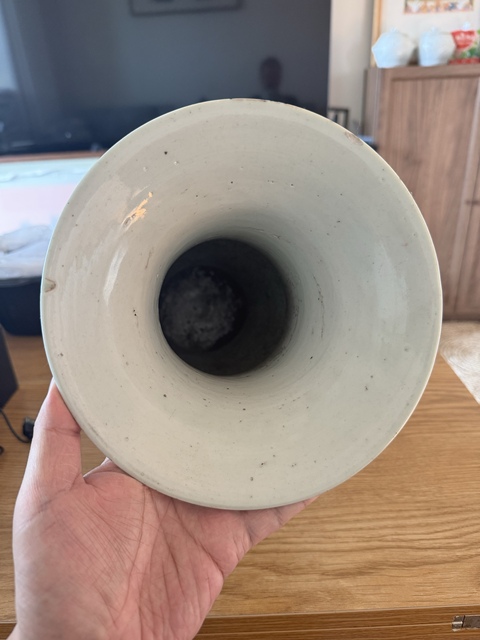 古玩陶瓷纏枝花囍字紋青花花觚真品鑒賞圖