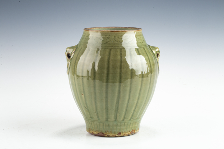 古玩陶瓷明代·青釉瓜棱輔首尊 真品鑒賞圖