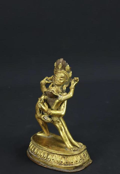 古玩銅器銅鎏金雙身像真品鑒賞圖