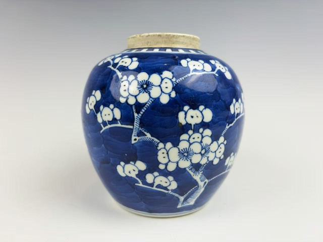 古玩陶瓷清晚期·青花留白折枝大冰梅罐拍賣，當(dāng)前價(jià)格499元