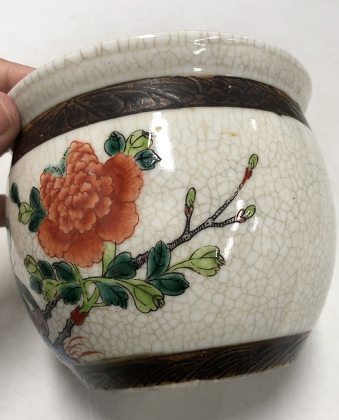 古玩陶瓷清末民初·哥釉五彩鳳凰牡丹紋案缸拍賣，當前價格2699元