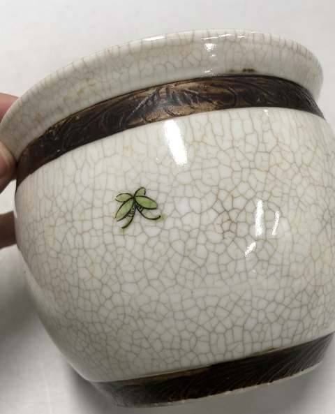 古玩陶瓷清末民初·哥釉五彩鳳凰牡丹紋案缸拍賣，當前價格2699元