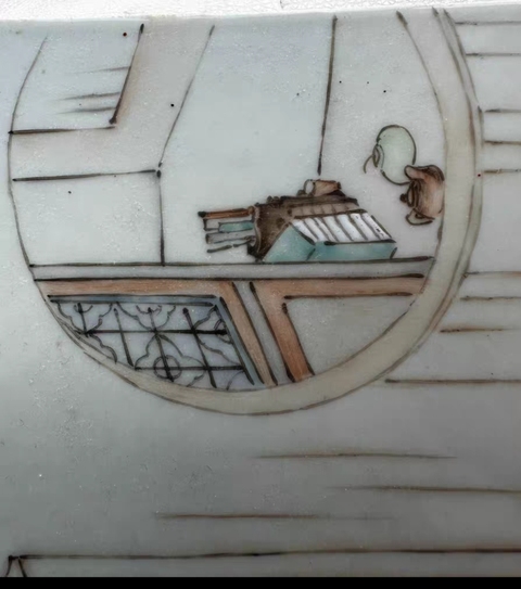 古玩陶瓷仙槎款淺絳彩風塵三俠瓷板畫真品鑒賞圖