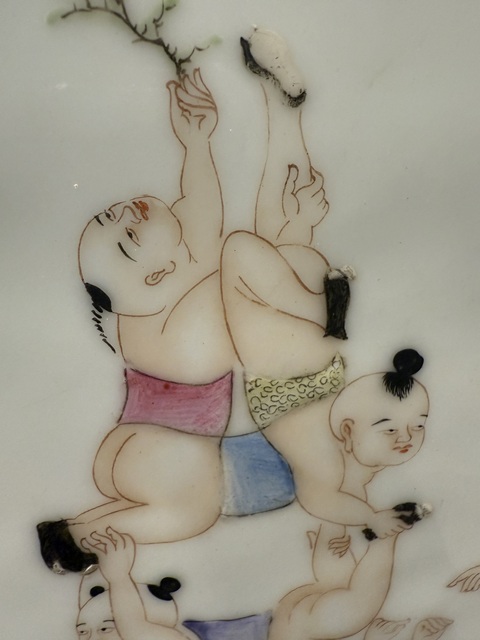 古玩陶瓷粉彩嬰戲紋瓷板真品鑒賞圖
