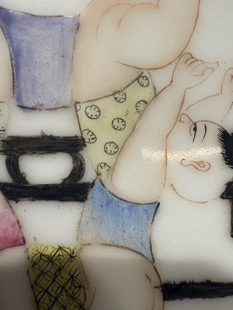 古玩陶瓷粉彩嬰戲紋瓷板真品鑒賞圖