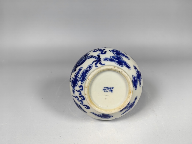 古玩陶瓷晚清雙龍戲珠青花撣瓶真品鑒賞圖