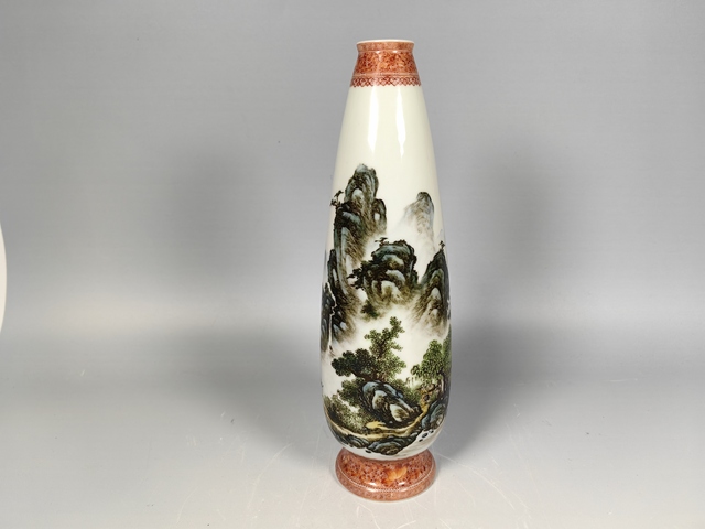 古玩陶瓷民國(guó)風(fēng)景山水人物詩(shī)文粉彩玉米賞瓶真品鑒賞圖