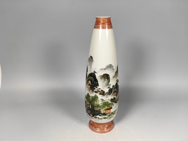 古玩陶瓷民國(guó)風(fēng)景山水人物詩(shī)文粉彩玉米賞瓶真品鑒賞圖