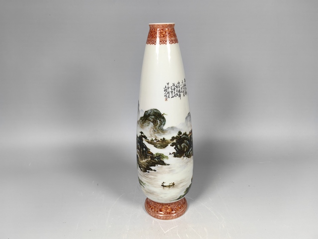 古玩陶瓷民國(guó)風(fēng)景山水人物詩(shī)文粉彩玉米賞瓶真品鑒賞圖