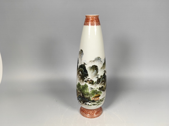 古玩陶瓷民國(guó)風(fēng)景山水人物詩(shī)文粉彩玉米賞瓶真品鑒賞圖