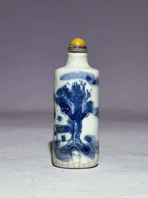 古玩陶瓷青花山水人物鼻煙壺真品鑒賞圖