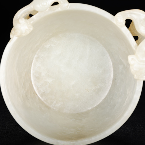 古玩玉器螭龍耳玉杯真品鑒賞圖