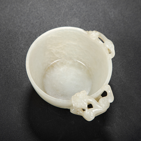 古玩玉器螭龍耳玉杯真品鑒賞圖