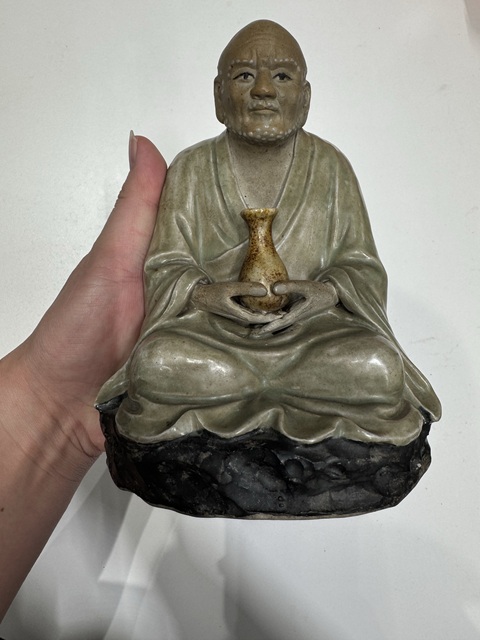 古玩陶瓷石灣窯青釉羅漢造像真品鑒賞圖