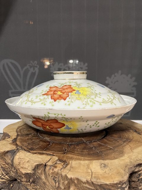 古玩陶瓷民國花卉紋粉彩大蓋盤拍賣，當前價格1288元