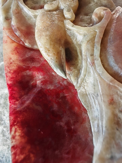 古玩玉器合成材料仿雞血石真品鑒賞圖