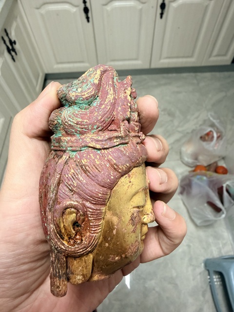 古玩銅器銅鎏金菩薩佛首真品鑒賞圖