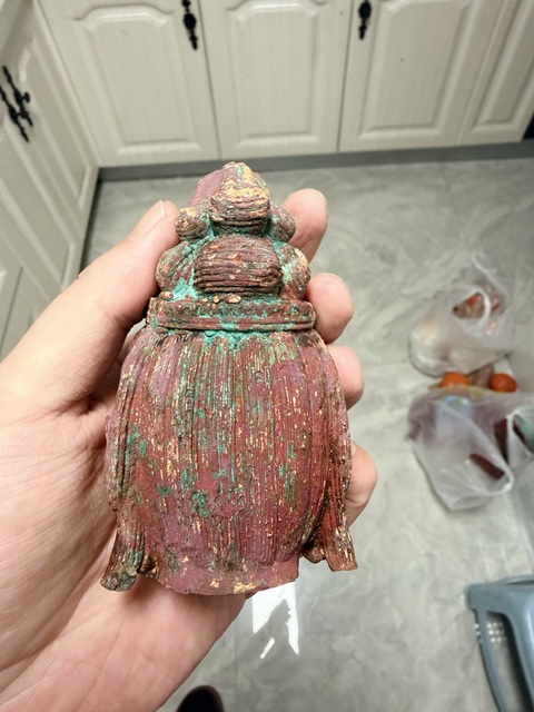 古玩銅器銅鎏金菩薩佛首真品鑒賞圖