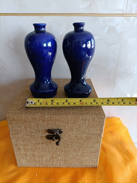 古玩陶瓷晚清祭藍釉梅瓶【一對】拍賣，當前價格2800元