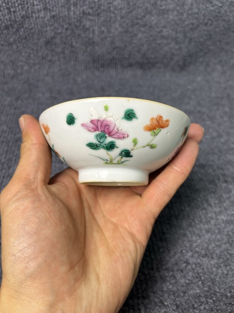 古玩陶瓷粉彩四季花卉紋花口碗拍賣，當前價格888元