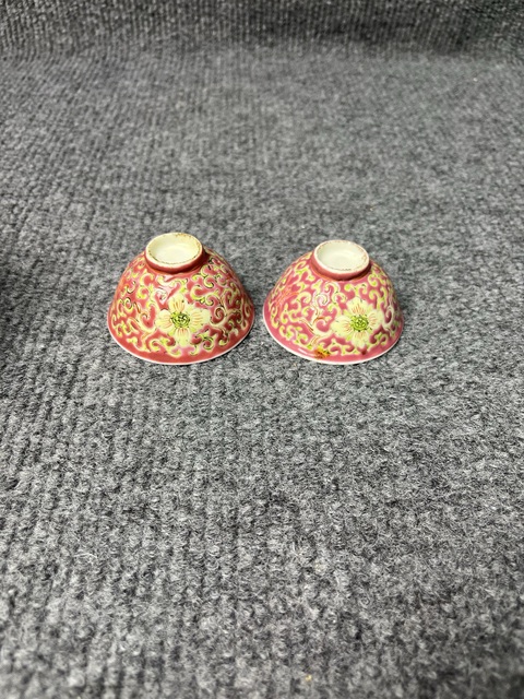 古玩陶瓷粉彩花卉紋杯一對真品鑒賞圖