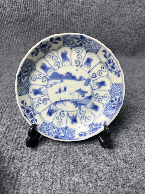 古玩陶瓷青花山水紋杯碟套真品鑒賞圖