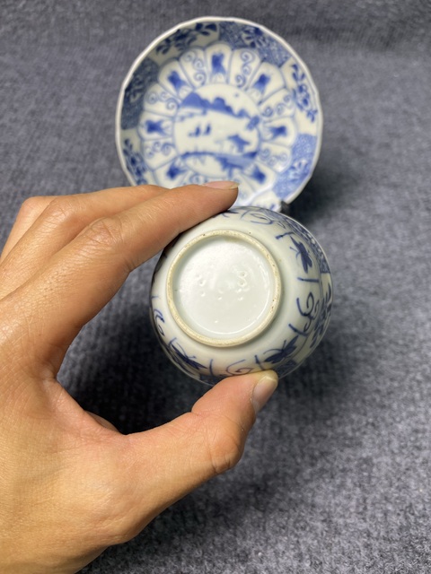 古玩陶瓷青花山水紋杯碟套真品鑒賞圖