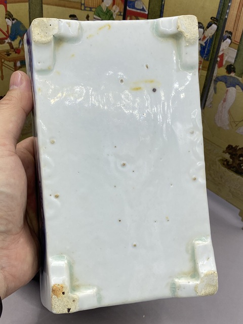 古玩陶瓷青花山水人物紋花盆真品鑒賞圖