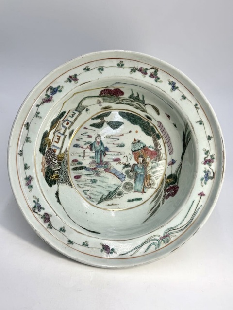 古玩陶瓷清同治-粉彩人物故事紋折沿洗拍賣，當前價格13888元