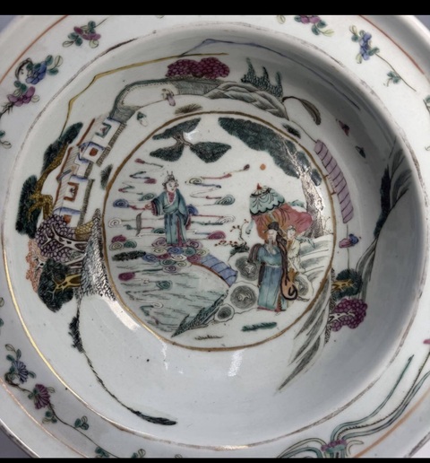 古玩陶瓷清同治-粉彩人物故事紋折沿洗拍賣，當前價格13888元