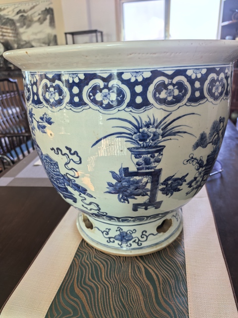 古玩陶瓷豆青青化清供花盆真品鑒賞圖