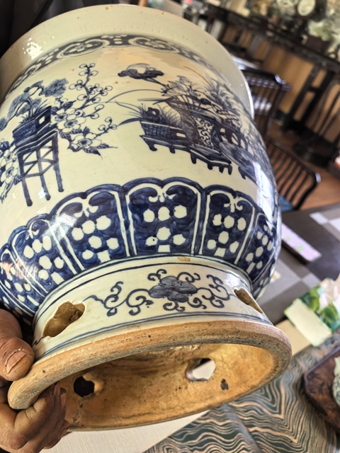 古玩陶瓷豆青青化清供花盆真品鑒賞圖