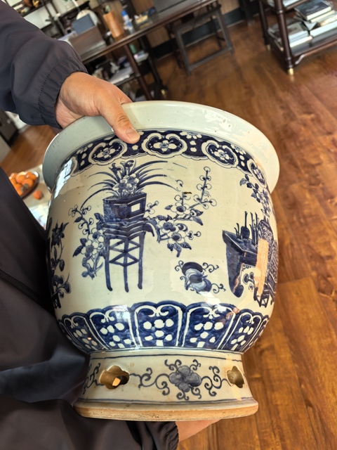 古玩陶瓷豆青青化清供花盆真品鑒賞圖