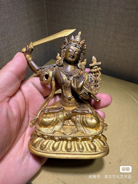 古玩銅器銅鎏金文殊菩薩真品鑒賞圖